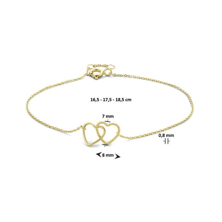 armband hartjes 16,5 - 17,5 - 18,5 cm 14K geelgoud