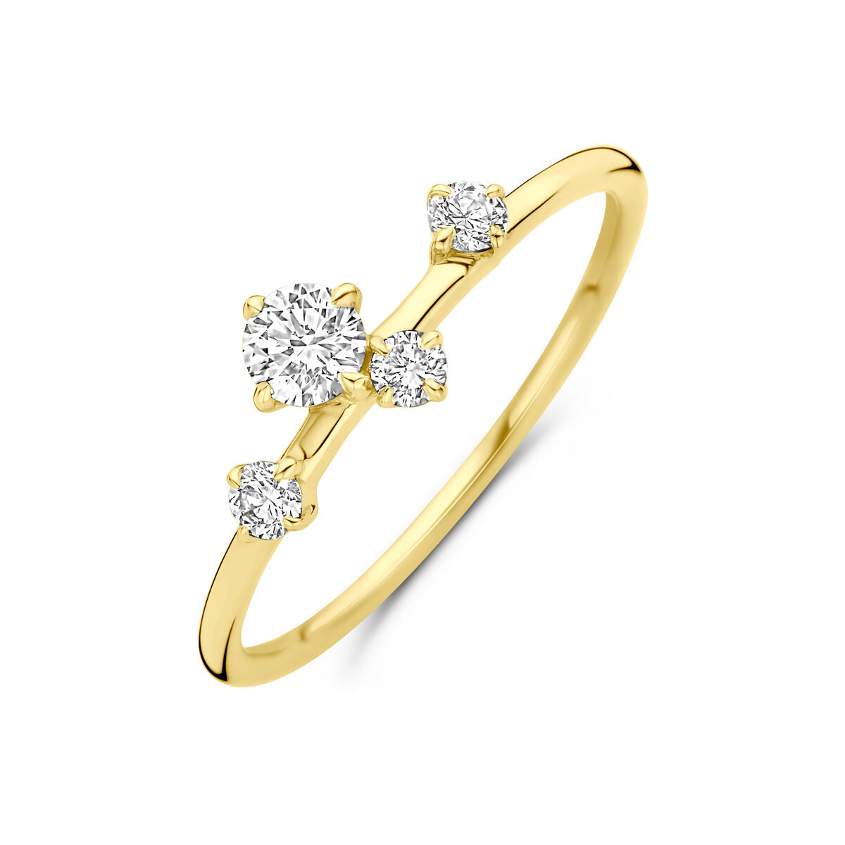 Pierścionek z lab-grown diamentem 0,33 ct w oprawie z 14K żółtego złota z trzema diamentami.