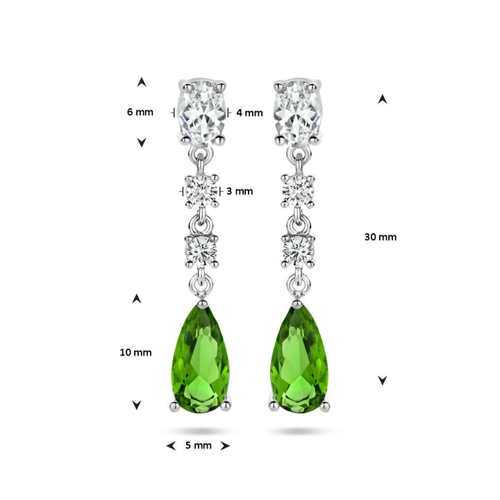oorhangers wit en groen zirkonia zilver gerhodineerd