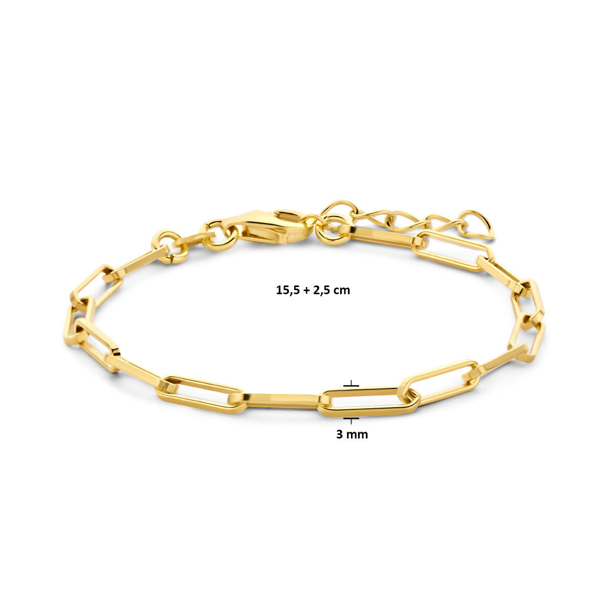 bransoletka paperclip kwadratowa rura 3,0 mm 15,5 + 2,5 cm 3 mikron srebro pozłacany (żółty)