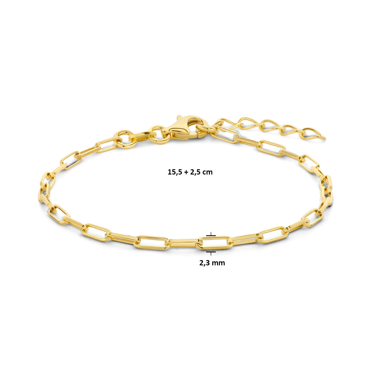 bransoletka paperclip kwadratowa rura 2,3 mm 15,5 + 2,5 cm 3 mikron srebro pozłacany (żółty)