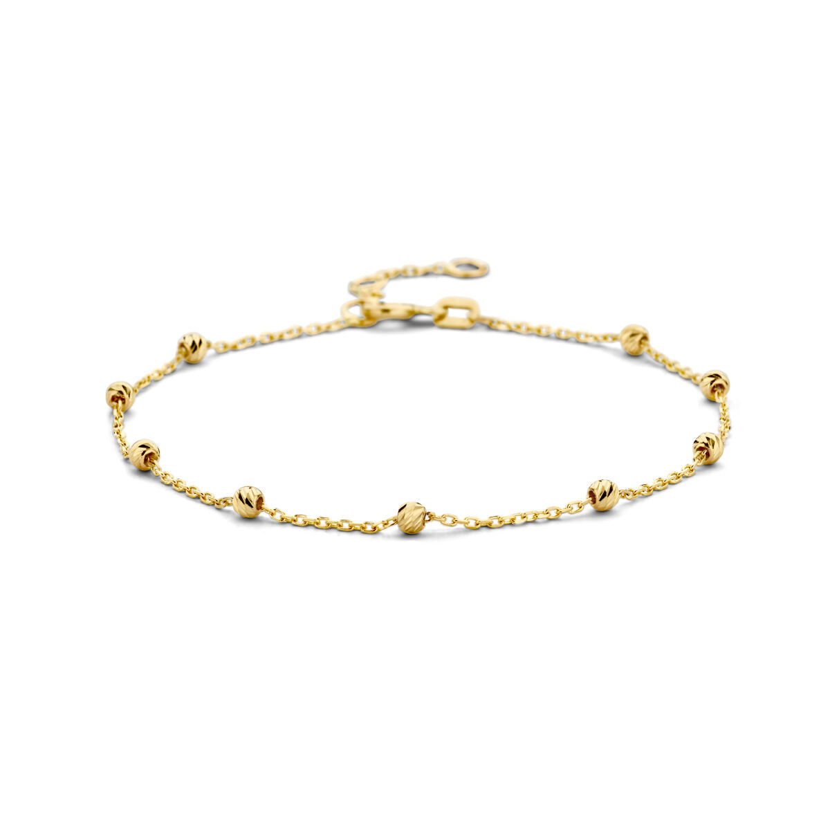 Złota bransoletka damska z kulkami, diamentowana, 14K.
