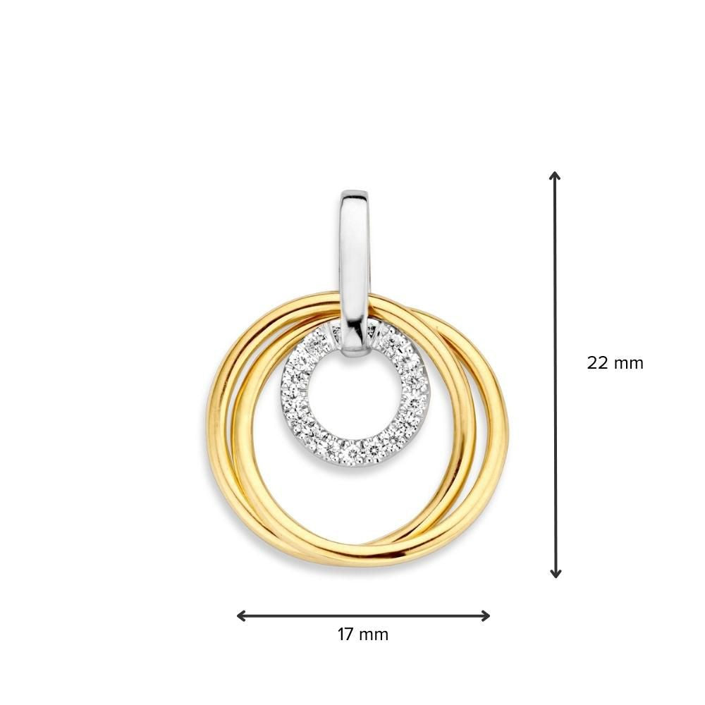 Bicolor złoty wisiorek z cyrkonią – 14 karatowe żółte/białe złoto – 22 mm długości