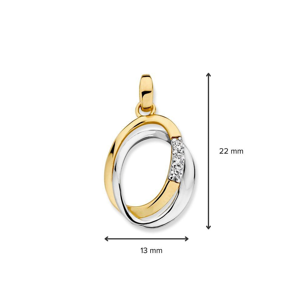 Bicolor 14K Złoty Wisiorek z Cyrkoniami dla Damskich, Elegancki Kolczyk