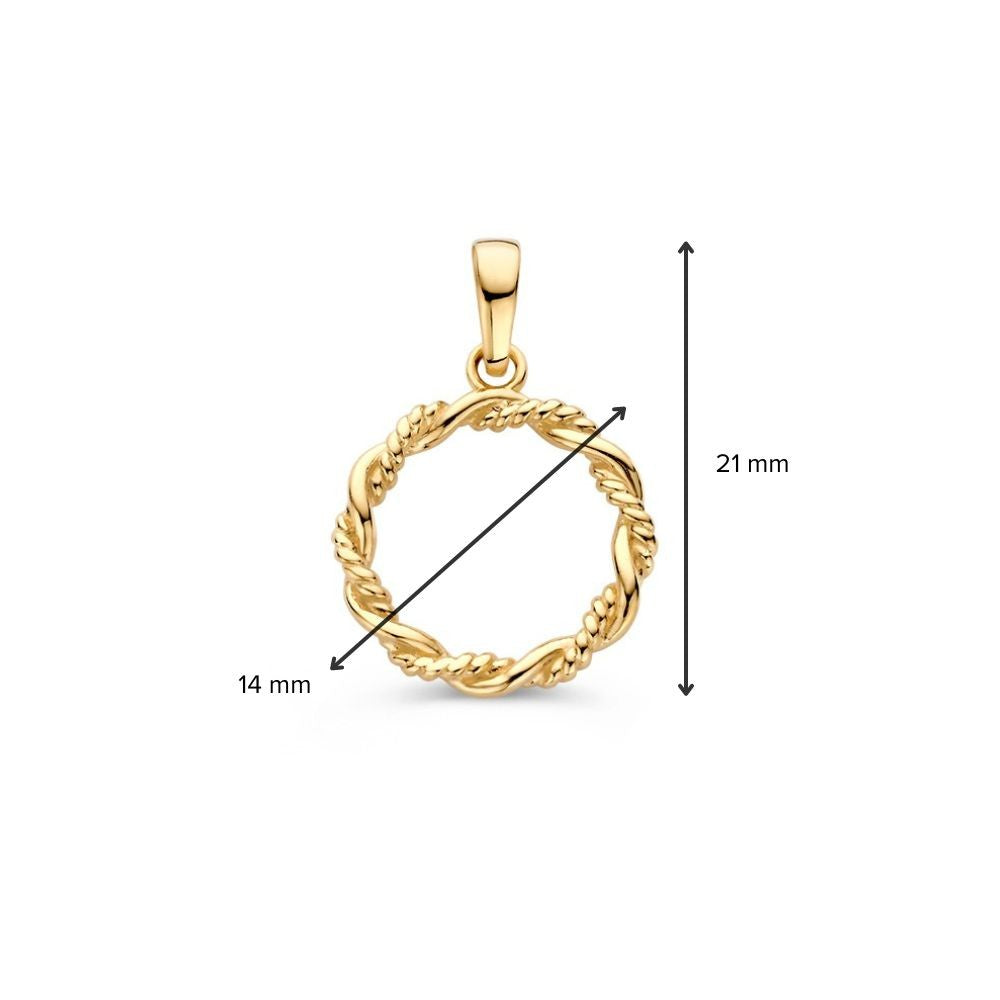 14K Żółte Złoto Wisiorek z Plecionym Pasek – Elegancki Wisiorek w Kształcie Koła dla Damskich