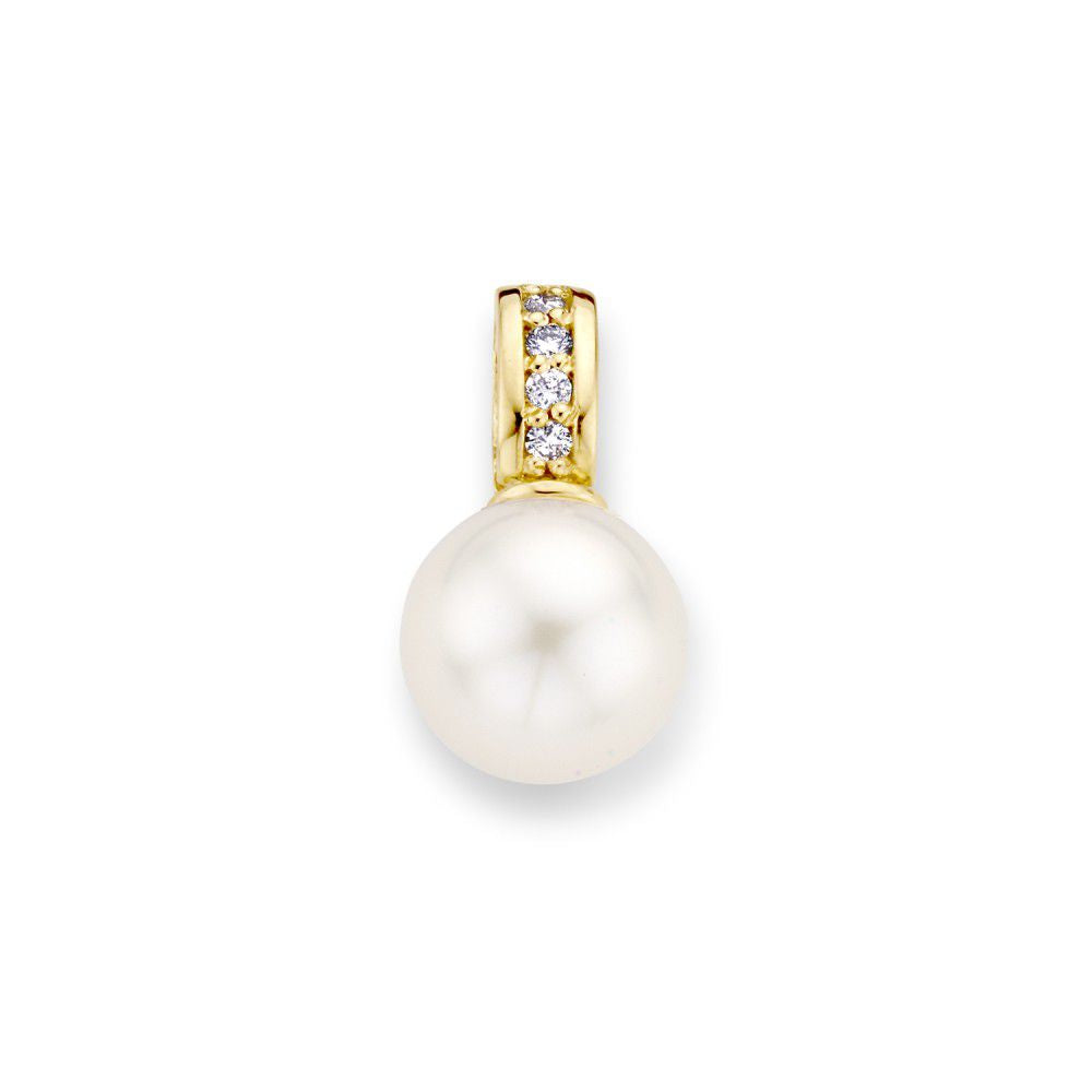Klassieke Geelgouden Hanger met Zoetwaterparel en Diamant