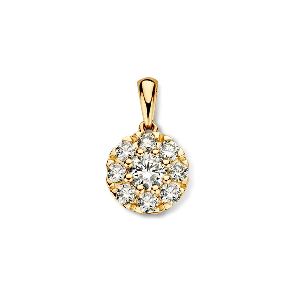 Wisiorek z 14-karatowego złota z diamentami o łącznej wadze 0,40 ct, w kształcie okręgu.