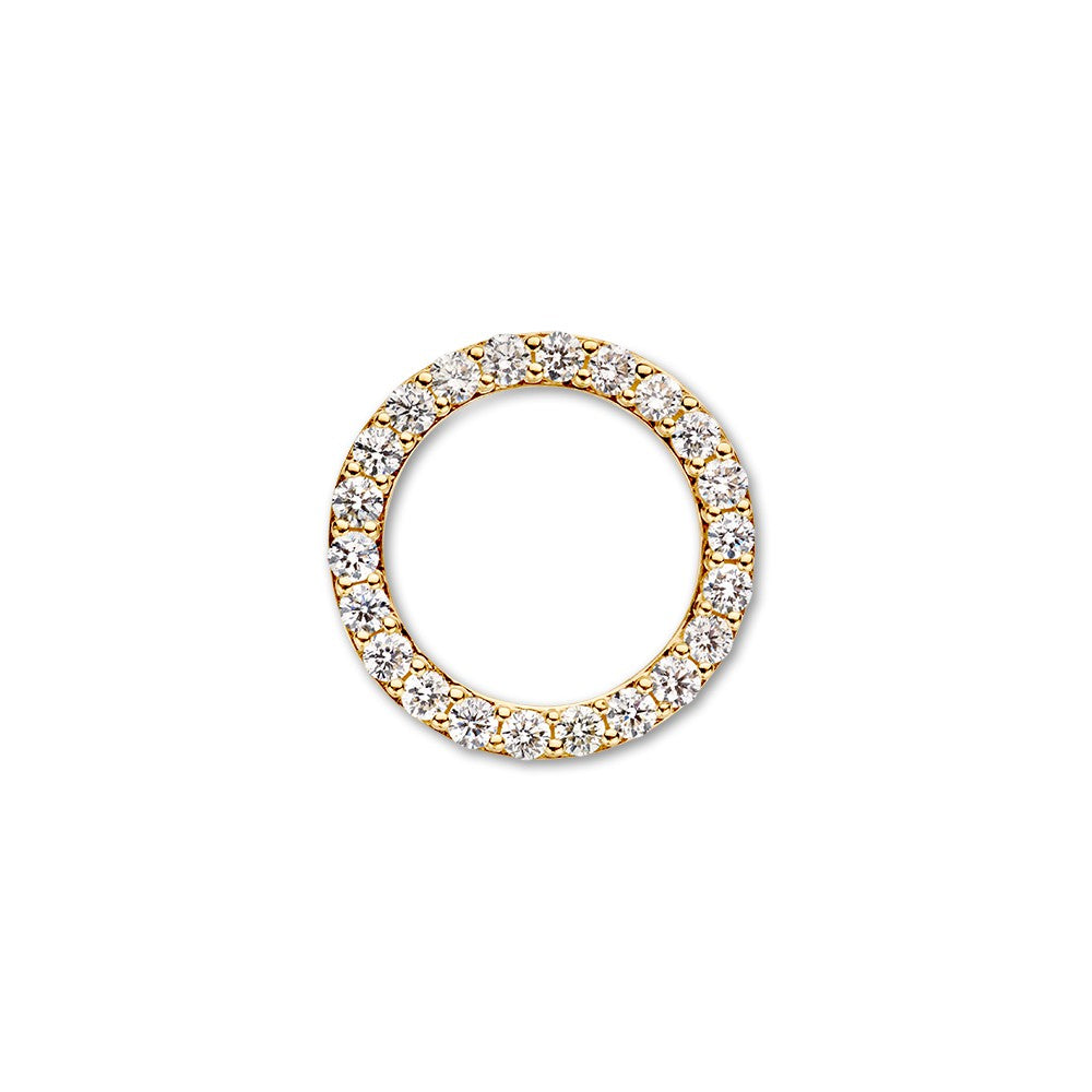Elegancki okrągły wisiorek z żółtego złota, ozdobiony 0,74 ct błyszczących diamentów.
