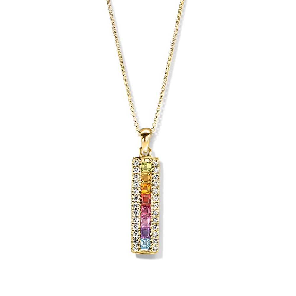 Geelgouden Hanger met Vrolijke Kleurstenen en Diamanten