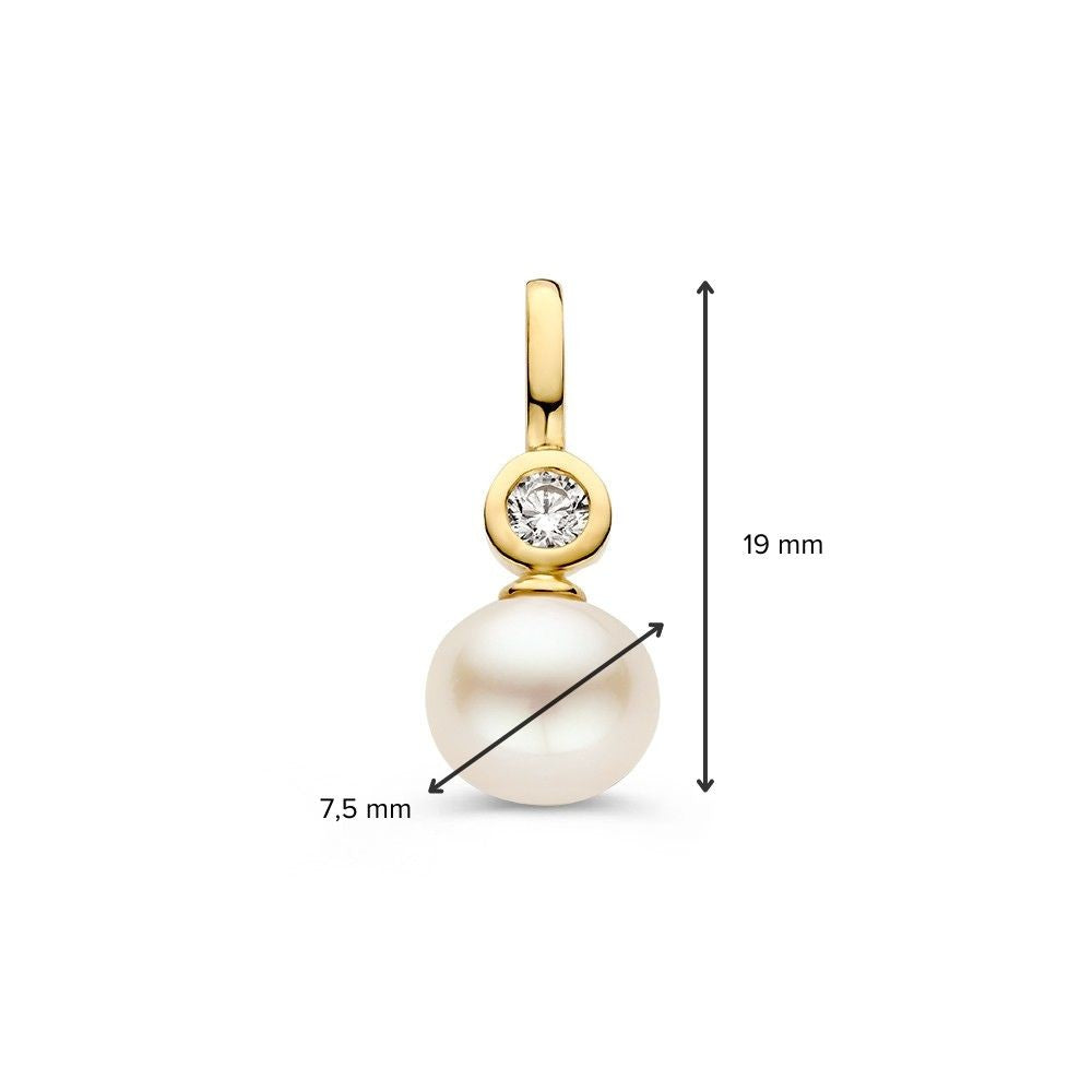 14K Żółte Złoto Wisiorek z Cyrkonią i Perłą – Elegancki Wisiorek dla Damskich