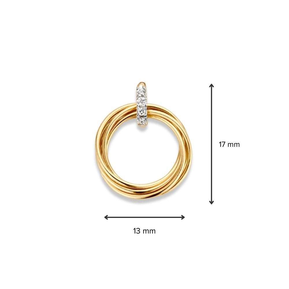 Bicolor złoty wisiorek z ruchomymi kółkami i cyrkonią – 14 karat, 1,1 grama, 14 mm