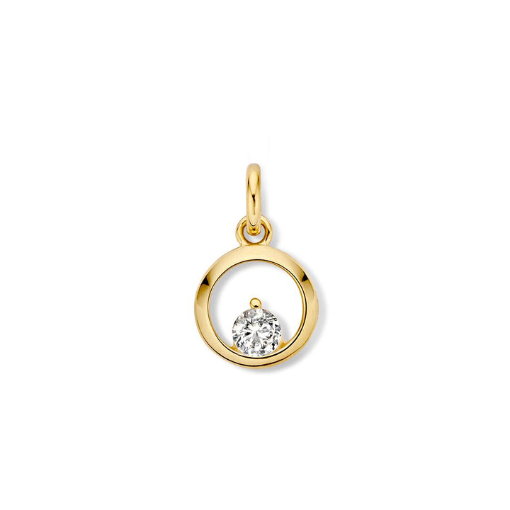 Geelgouden hanger met zirkonia in open zetting – 14 karaat, 1,0 gram, 10 mm