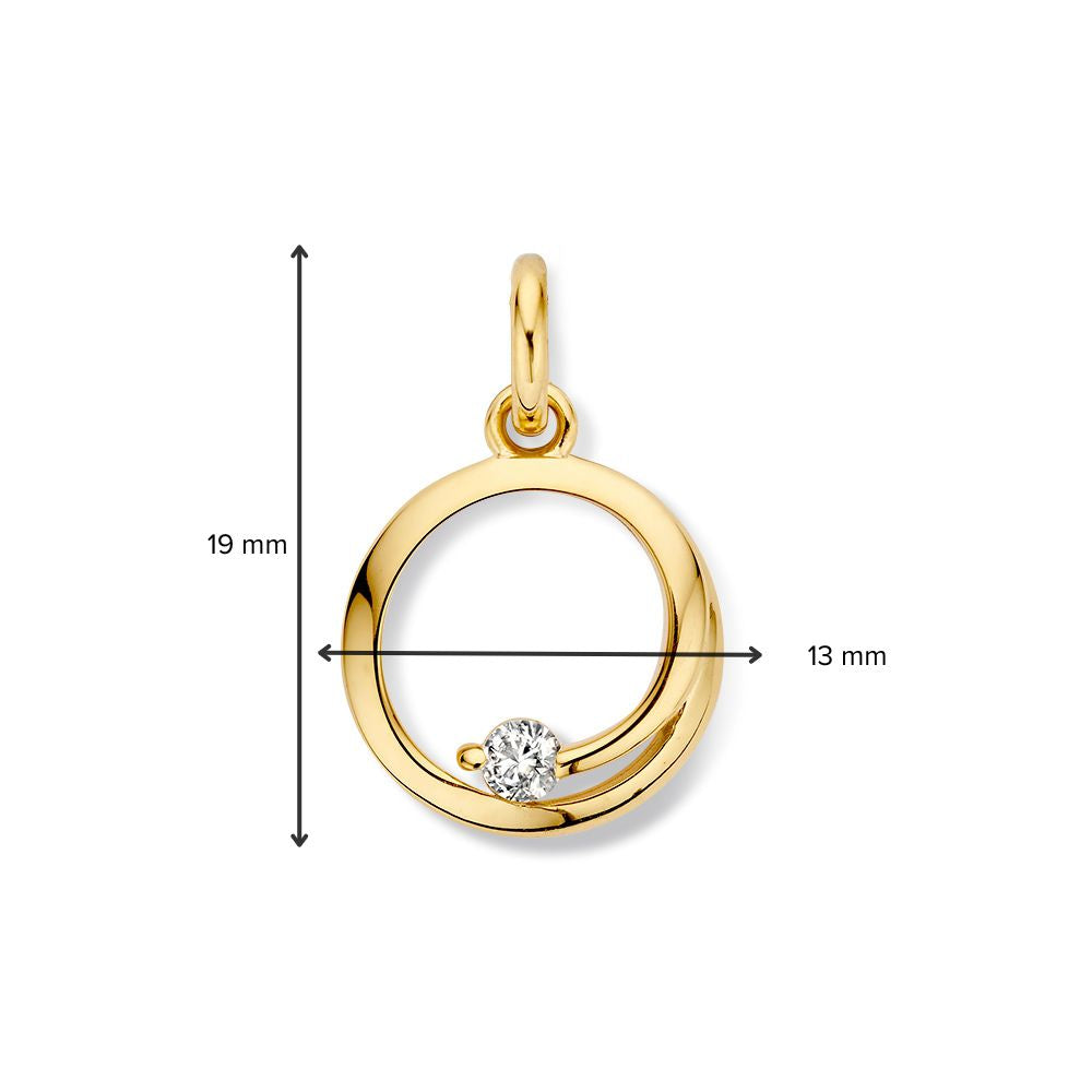 Żółte złoto wisiorek z cyrkonią – 14 karatów, 1,8 grama, 18 mm x 13 mm