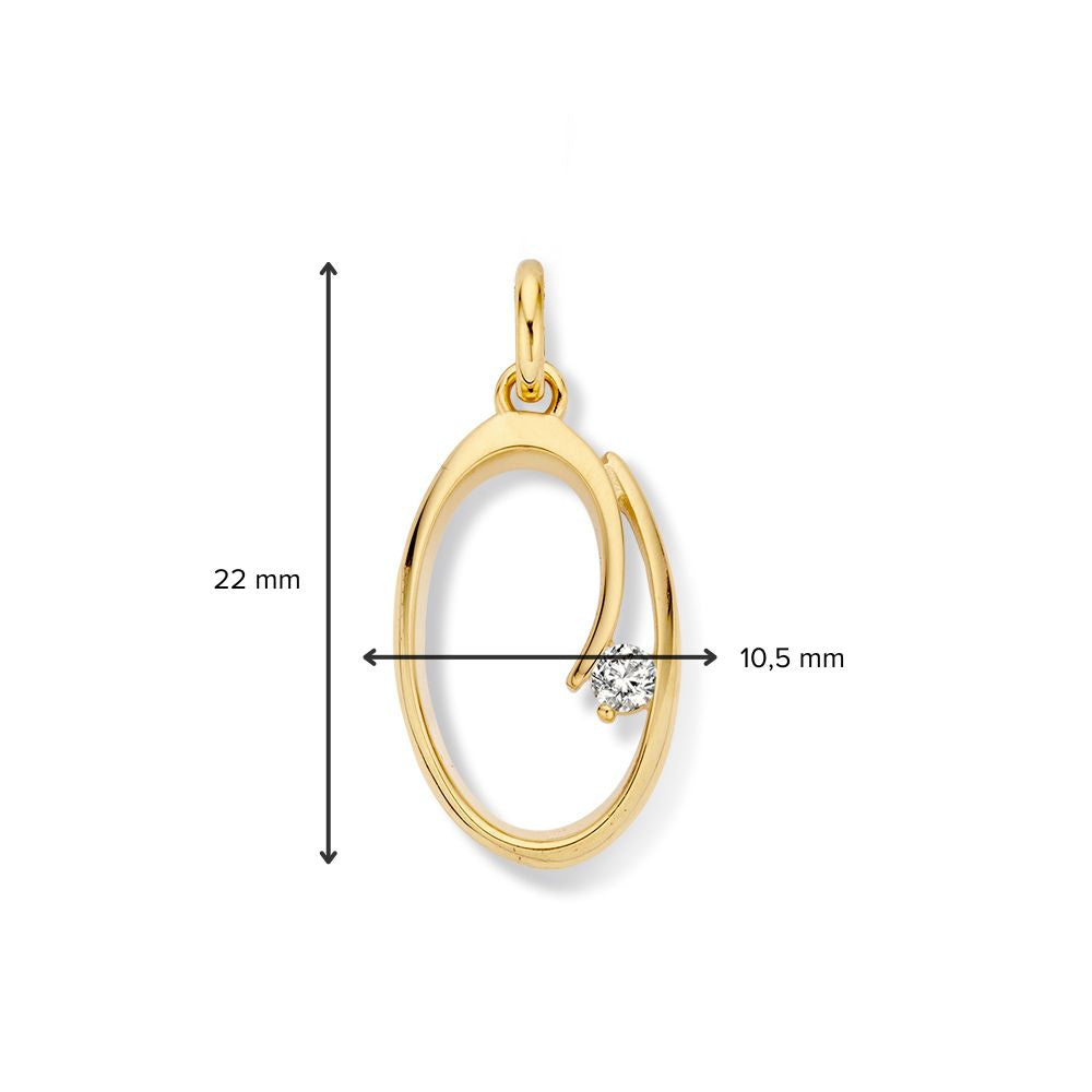 Żółte złoto wisiorek z cyrkonią – 14 karatów, 1,3 grama, 22 mm x 11 mm