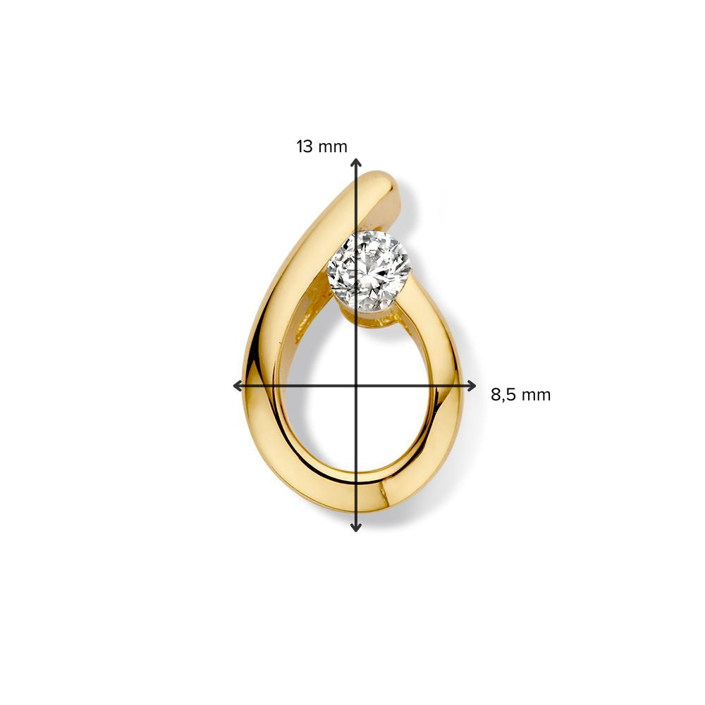 Żółte złoto wisiorek z cyrkonią – 14 karatów, 1,3 grama, 13 mm x 8,5 mm