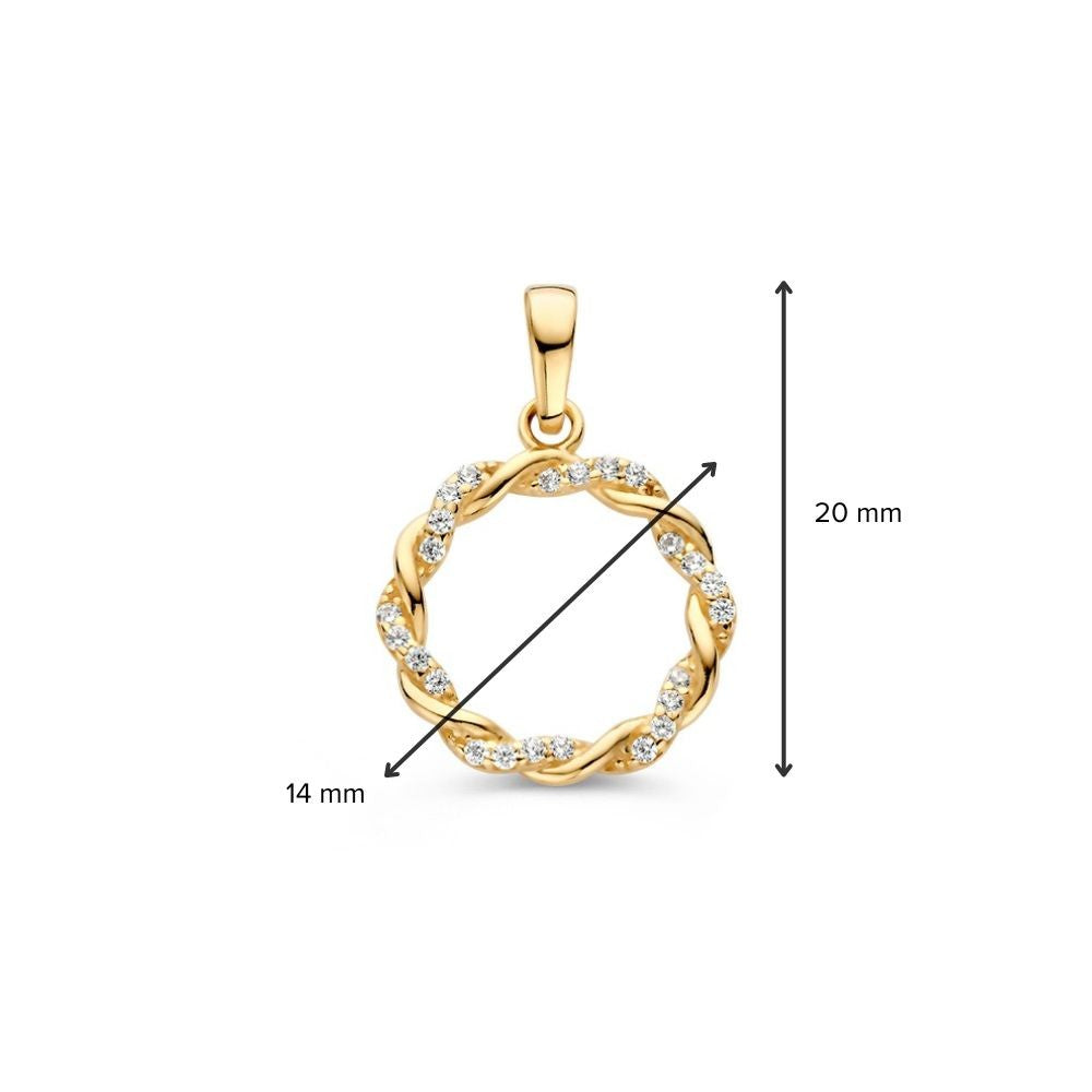 14K Żółte Złoto Wisiorek z Skręconą Taśmą i Cyrkonią – Elegancki Wisiorek w Kształcie Okręgu dla Damskich