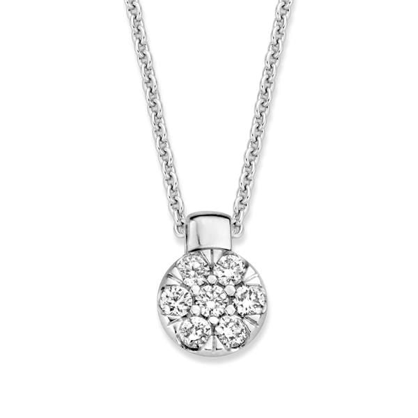 Wisiorek z białego złota z diamentami o szlifie brylantowym, 0,24 ct, w kształcie okręgu.