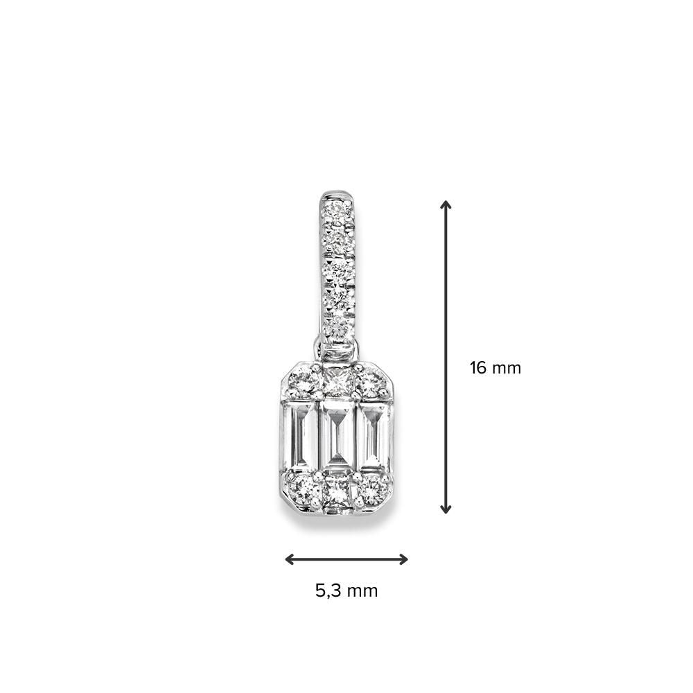 Stylowy wisiorek z białego złota z diamentami szlifowanymi w kształcie baguette i brylantami – 0,32 crt, 14 karat, 0,8 grama