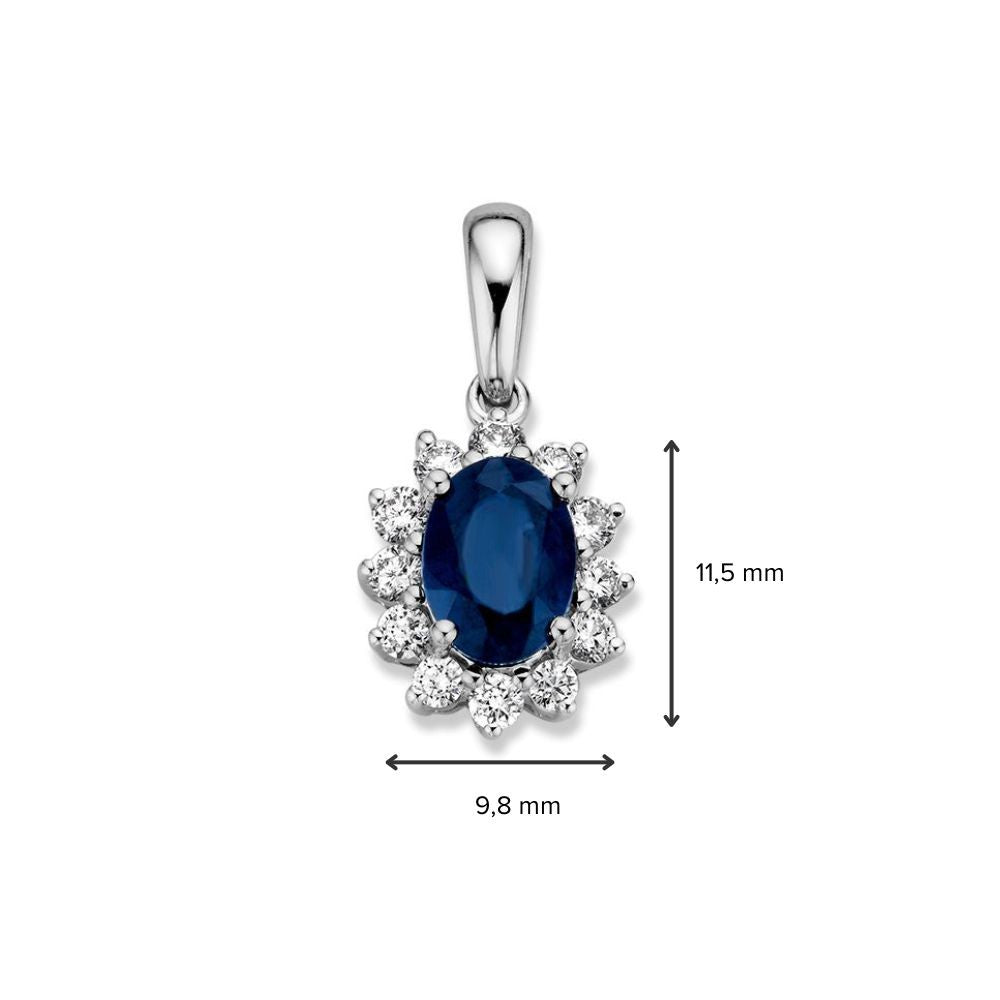 Wisiorek z białego złota z niebieskim szafirem (1.00 crt) i 0.27 crt diamentem – 14 karat, 1,3 grama