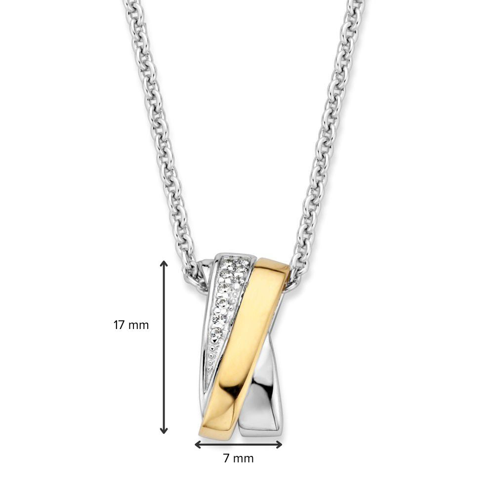 Srebrny i złoty wisiorek z białą cyrkonią – 17 mm, 0.7 gram