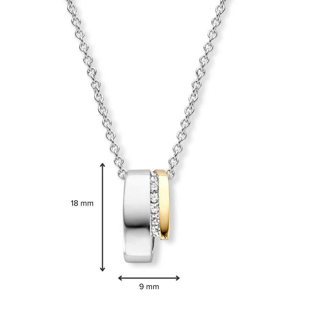 Srebrny i złoty wisiorek z białą cyrkonią – 18 mm, 0.4 gram