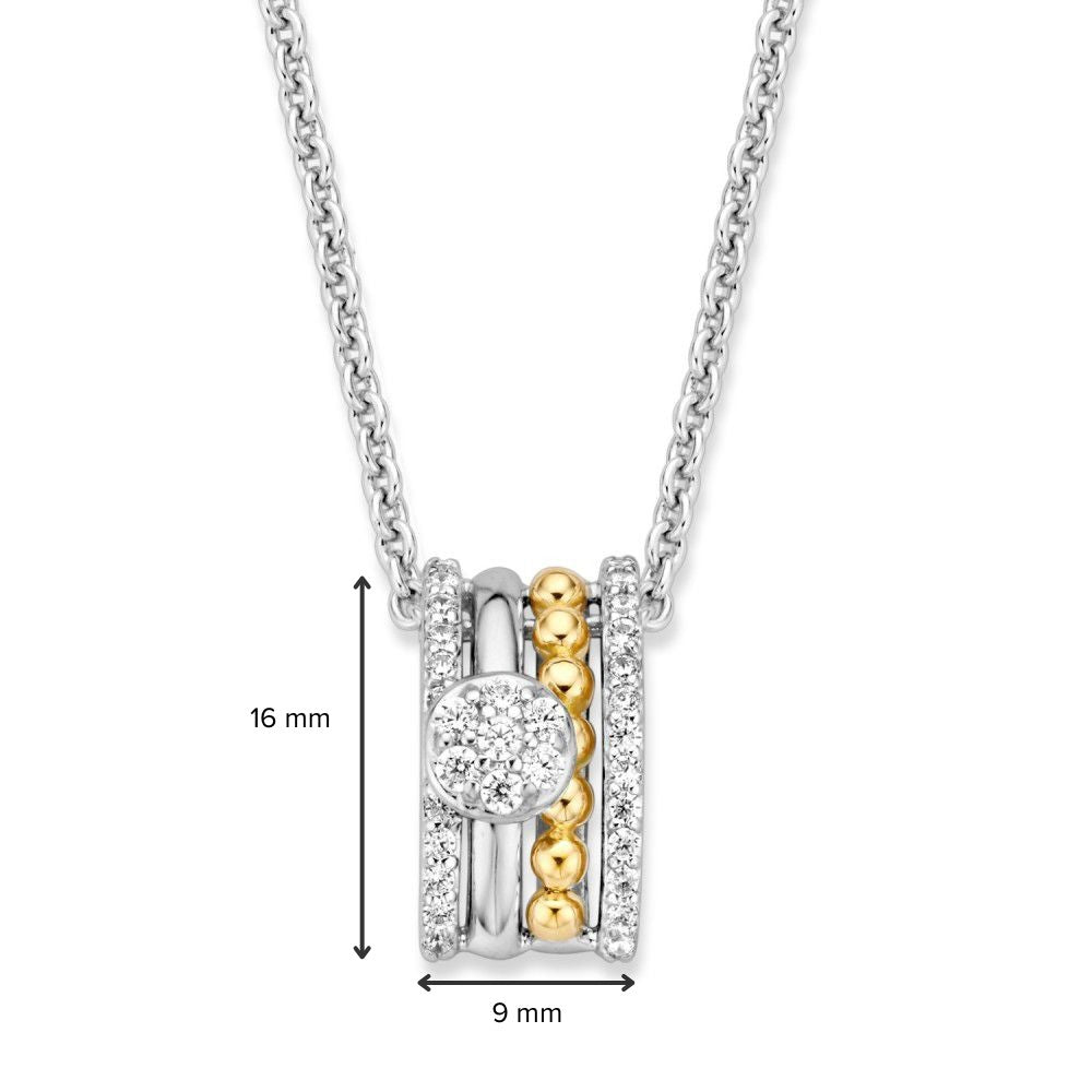 Srebrny i złoty wisiorek z białą cyrkonią – 16 mm, 0.6 gram