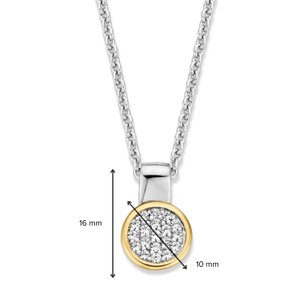 Srebrny i złoty wisiorek z białą cyrkonią – 16 mm, 0.5 gram