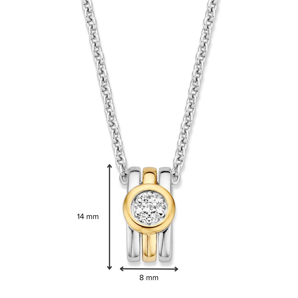 Srebrny wisiorek z złotymi detalami i białą cyrkonią – 14 mm, 0.8 gram
