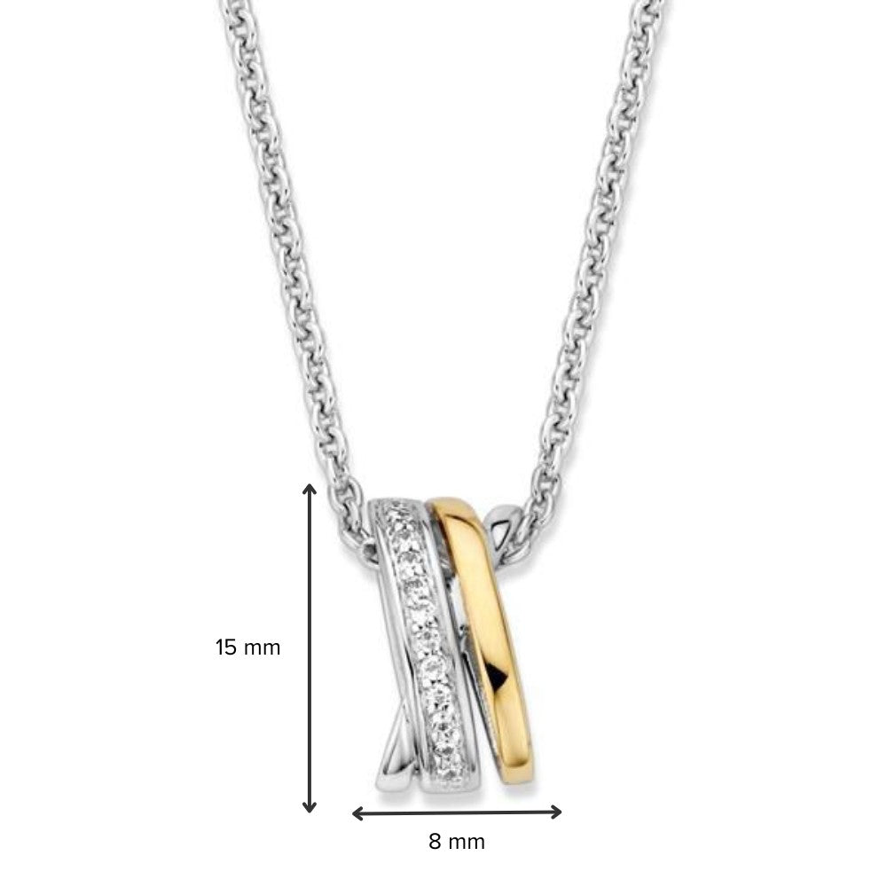 Srebrny i złoty wisiorek z białą cyrkonią – 15 mm, 0.6 gram