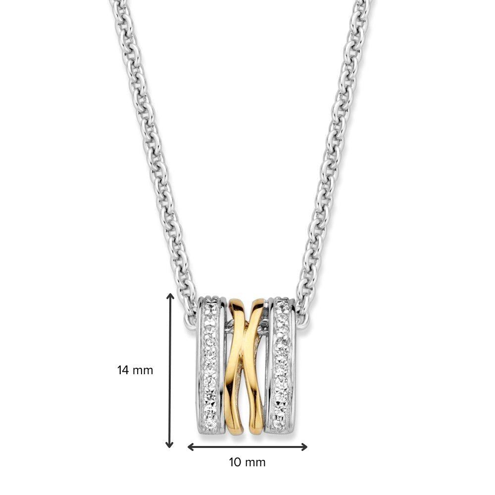 Srebrny i złoty wisiorek z białą cyrkonią – 14 mm, 0.7 gram
