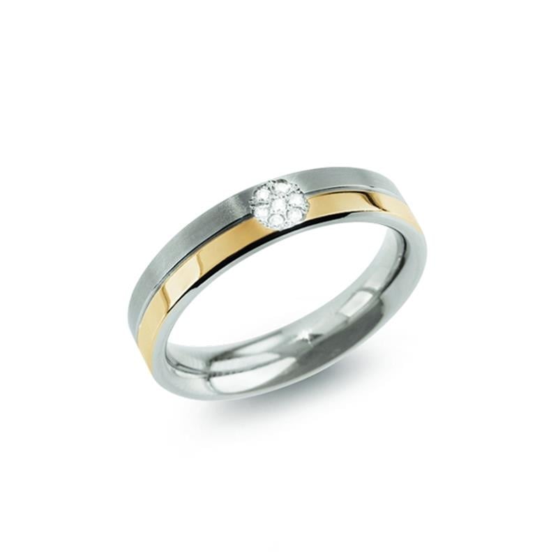 Bicolor pierścionek tytanowy z diamentem, srebrny z złotym akcentem.