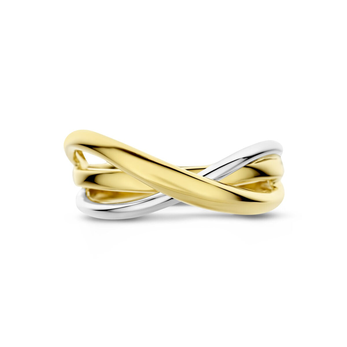 Bicolor damski pierścionek 14k żółte i białe złoto – 8,5 mm szerokości