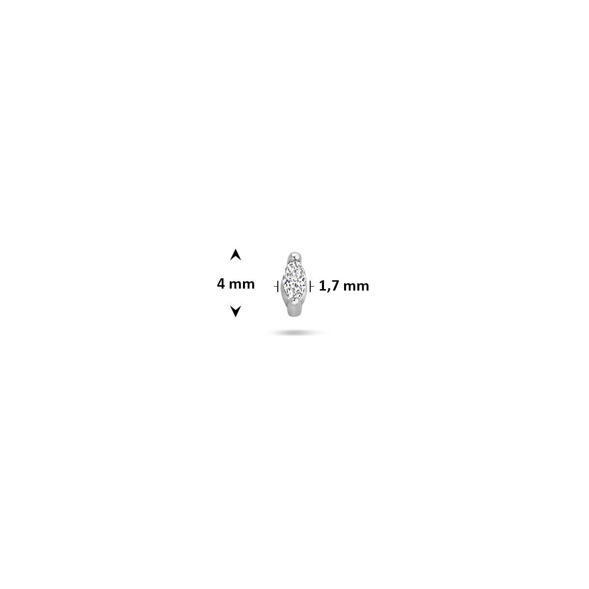 Rodowany srebrny piercing z płaskim tyłem z owalną cyrkonią – 925 srebro