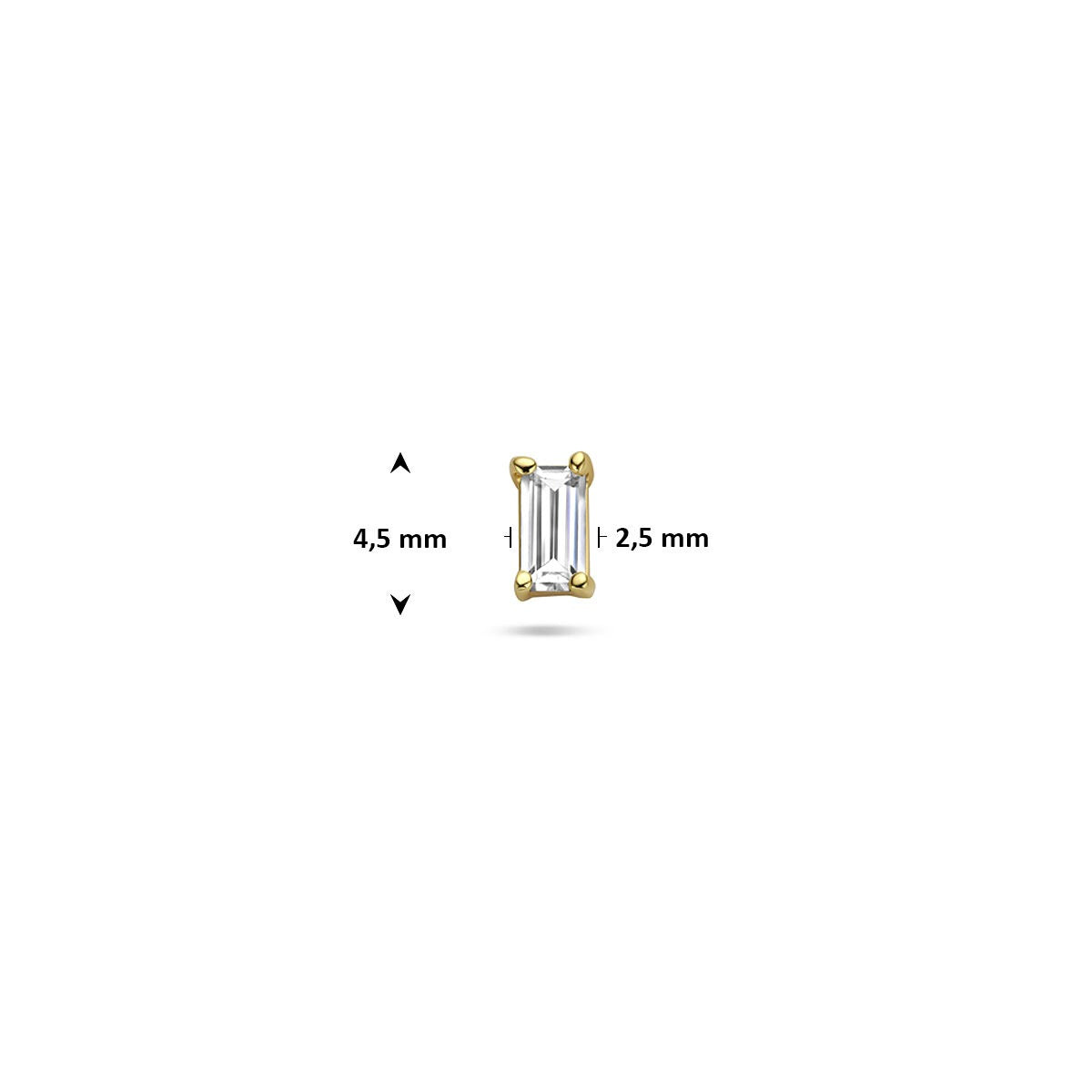 Pozłacany srebrny piercing flat back z cyrkonią baguette – 925 srebro