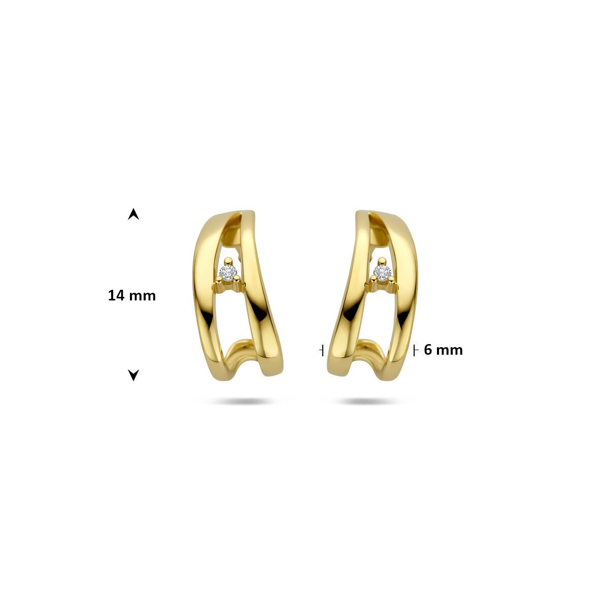 Złote kolczyki wkrętki z diamentem – 14k żółte złoto