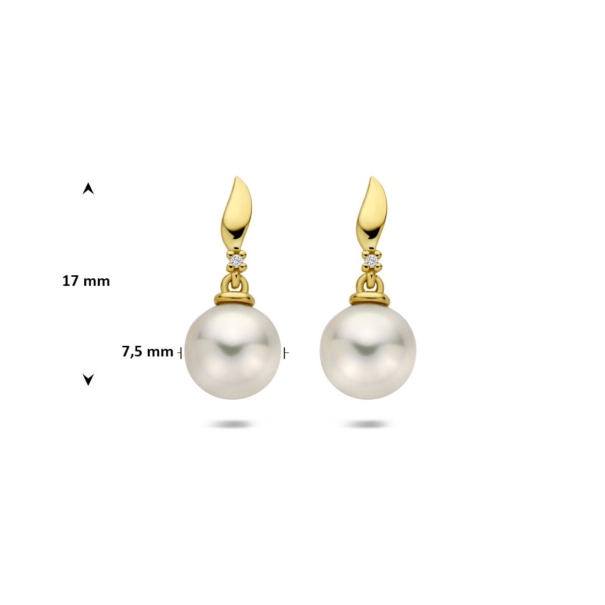 Złote kolczyki z diamentem i perłą – 14k żółte złoto