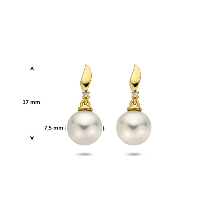 Gouden oorhangers met diamant en parel – 14k geelgoud