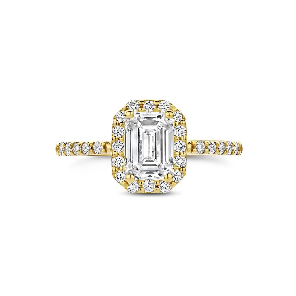 14k Żółte złoto pierścionek z diamentem lab-grown w szlifie emerald – w zestawie z certyfikatem