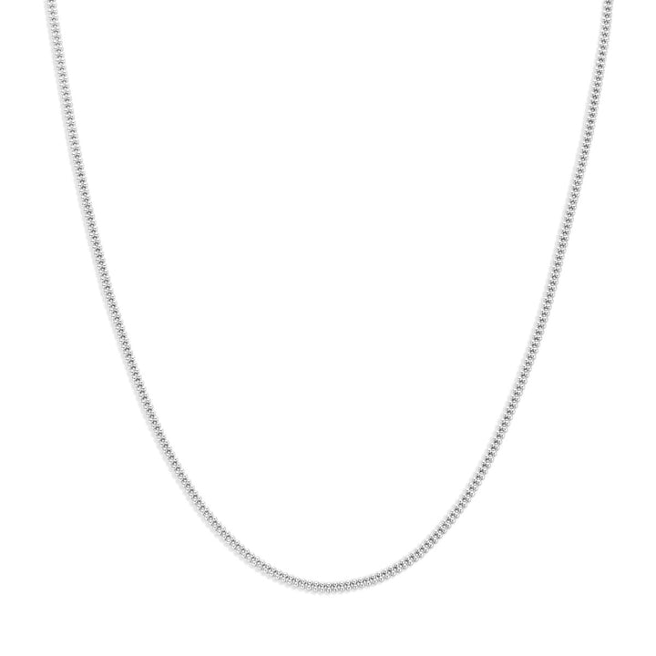 Gerhodineerd 925 zilveren popcorn collier met een gladde, glanzende afwerking en een flexibele structuur.