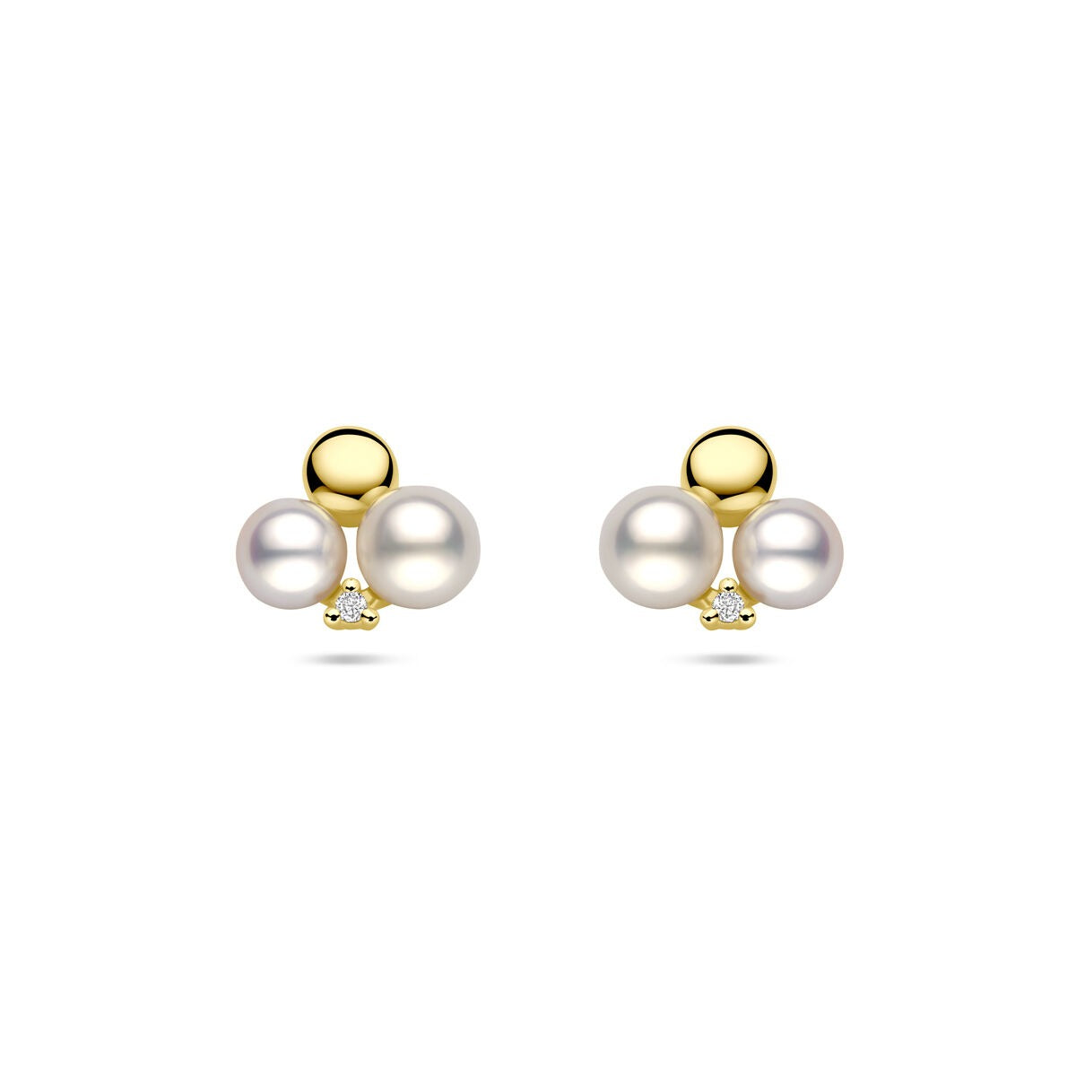Złote kolczyki z perłą i diamentem – 14k, o średnicy 9 mm, z diamentem 0,02 ct.