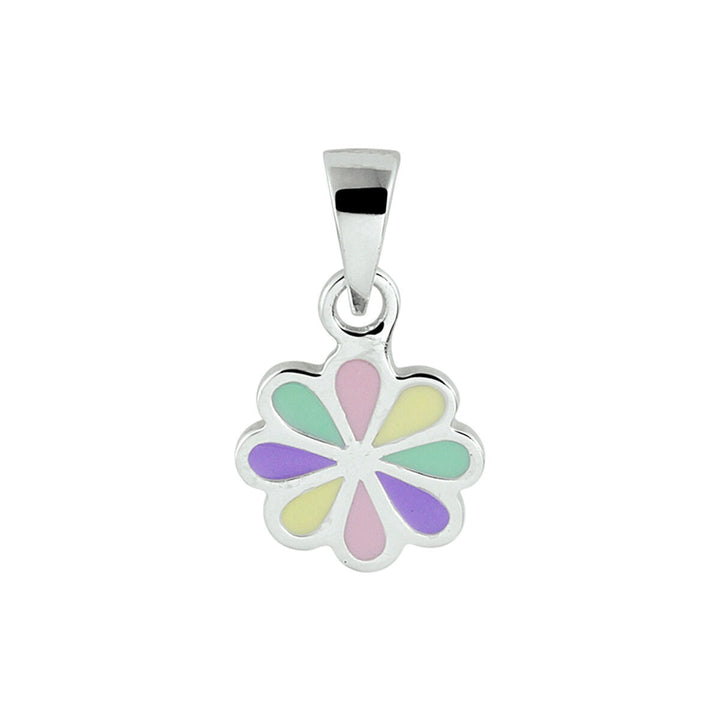 Zilveren bloem hanger met kleurrijke emaille