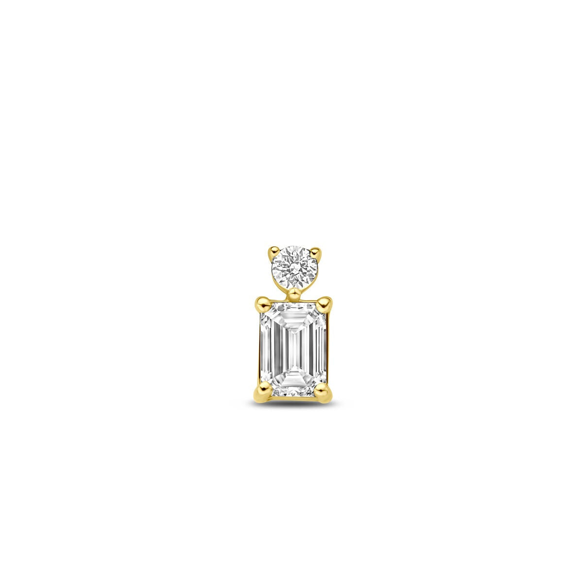 Złoty wisiorek z lab-grown diamentem 0,33 ct, z okrągłym i prostokątnym kamieniem.