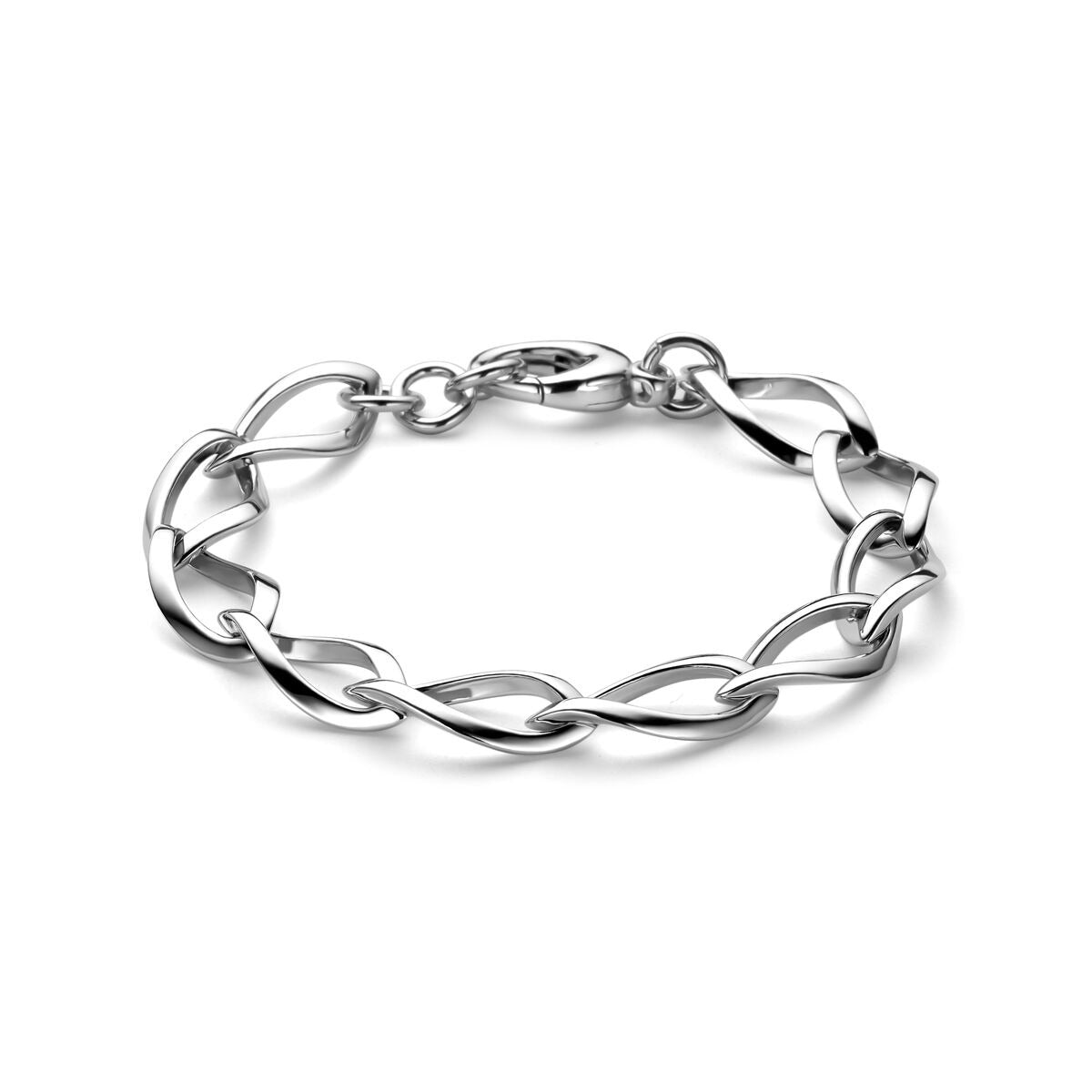 Srebrna bransoletka gerhodynowana 925 z szerokimi ogniwami o szerokości 11 mm i długości 20 cm.