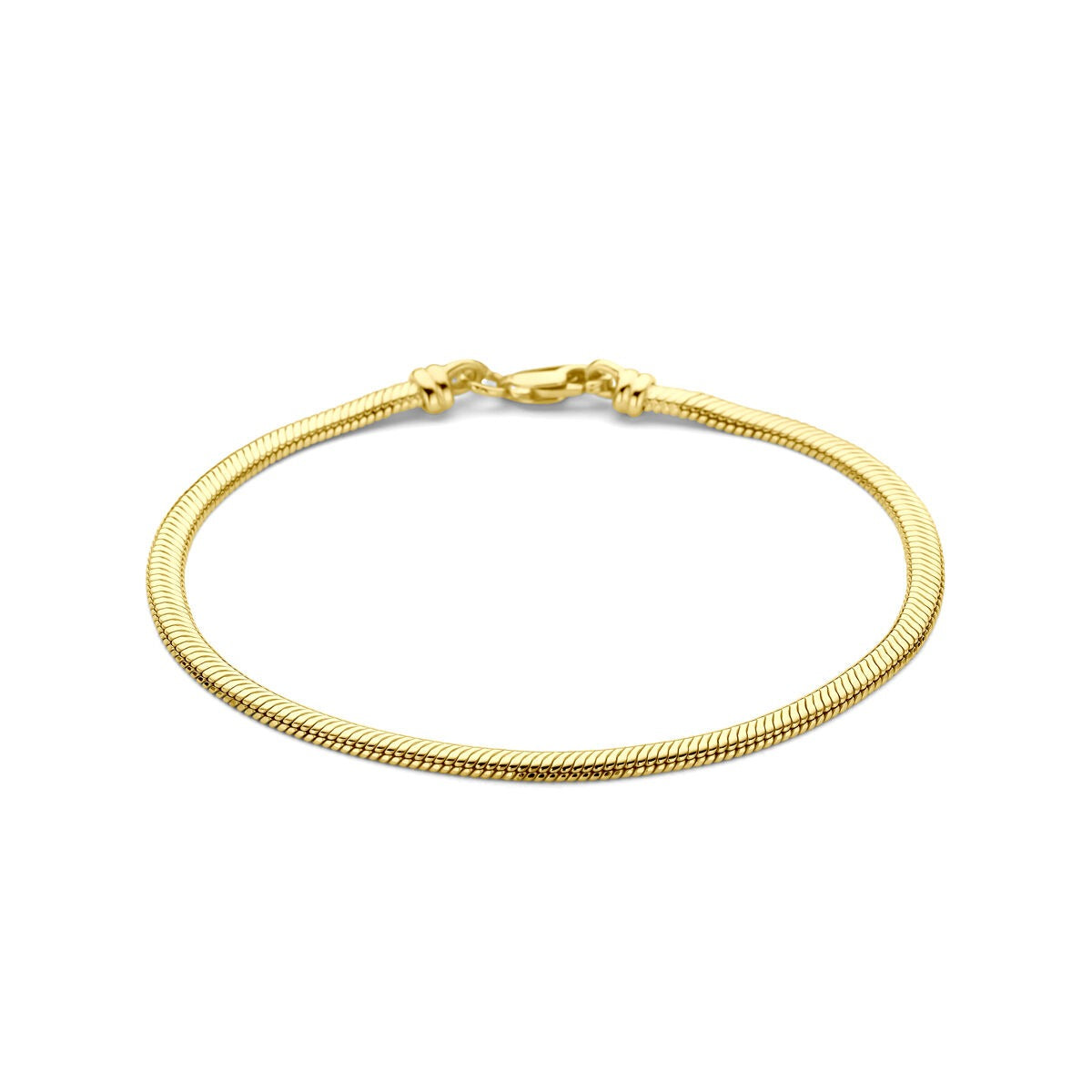 Geelgouden dames armband met een gladde, glanzende afwerking en een zilveren kern.