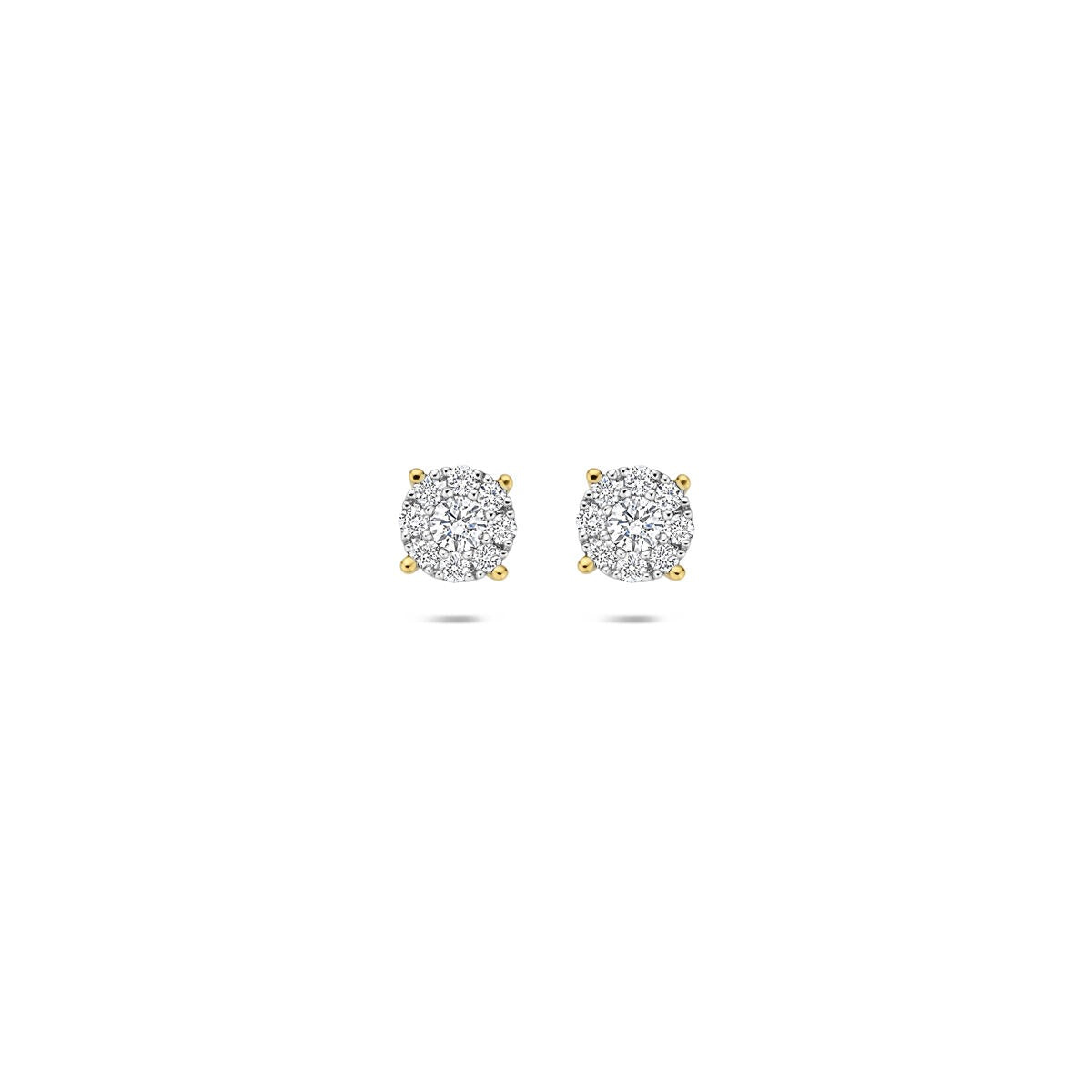Bicolor kolczyki z diamentem o wadze 0,25 ct, o średnicy 5 mm, z żółtymi i białymi elementami.