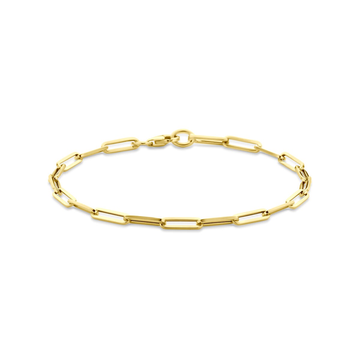 Gouden paperclip armband van 9k met een lengte van 19 cm en een schakelontwerp.