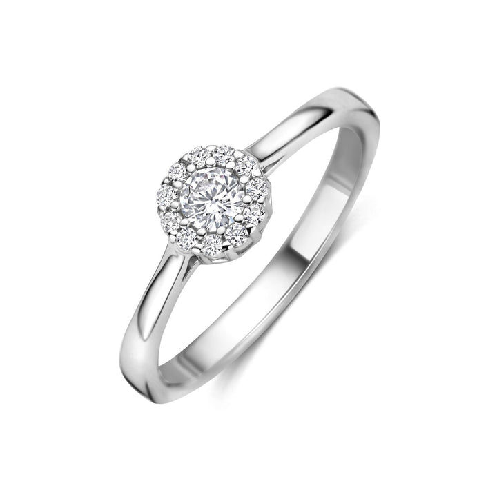 Zilveren dames ring met briljant geslepen zirkonia in entouragezetting