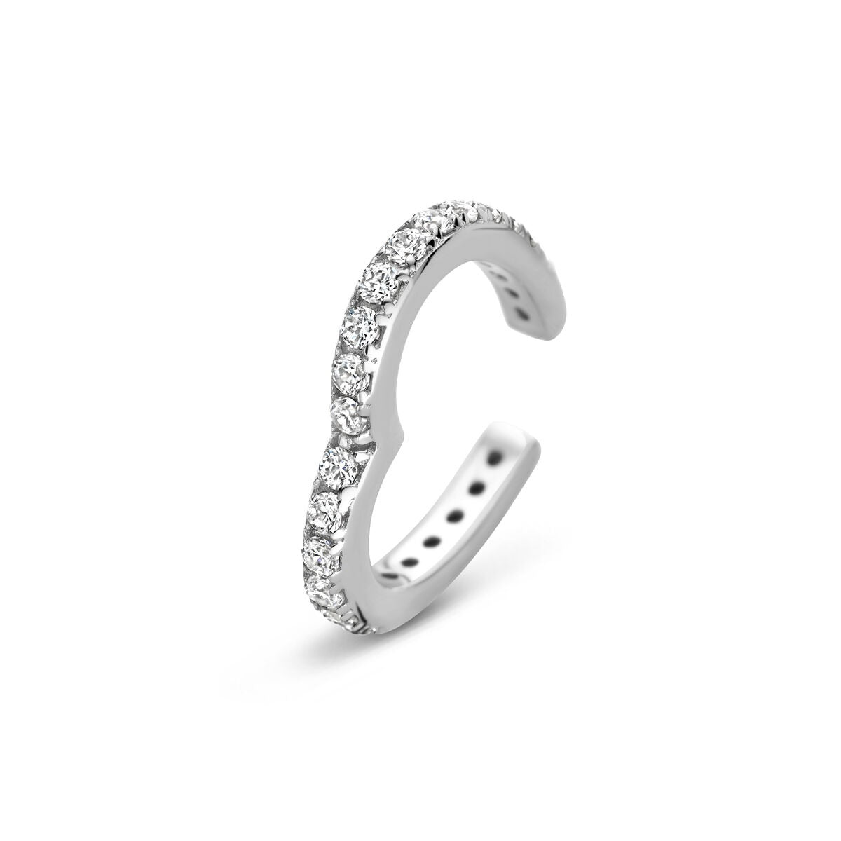 Rodowany srebrny ear cuff z serduszkiem i cyrkonią