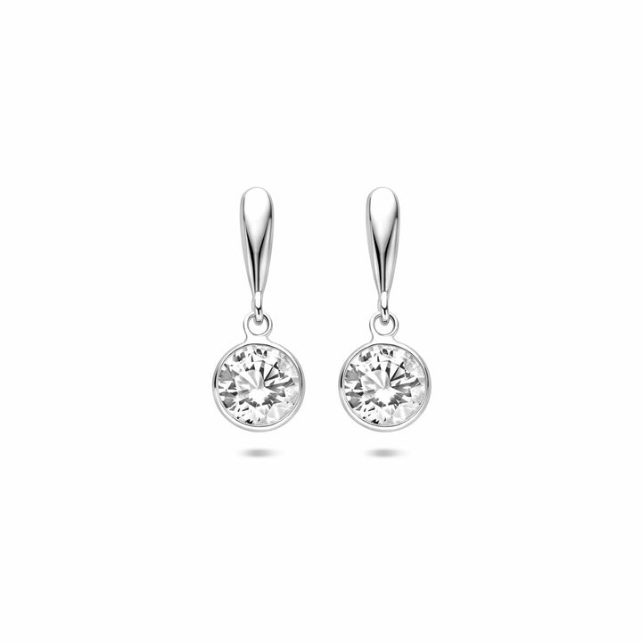 Zilveren oorhangers rond met zirkonia 18 mm