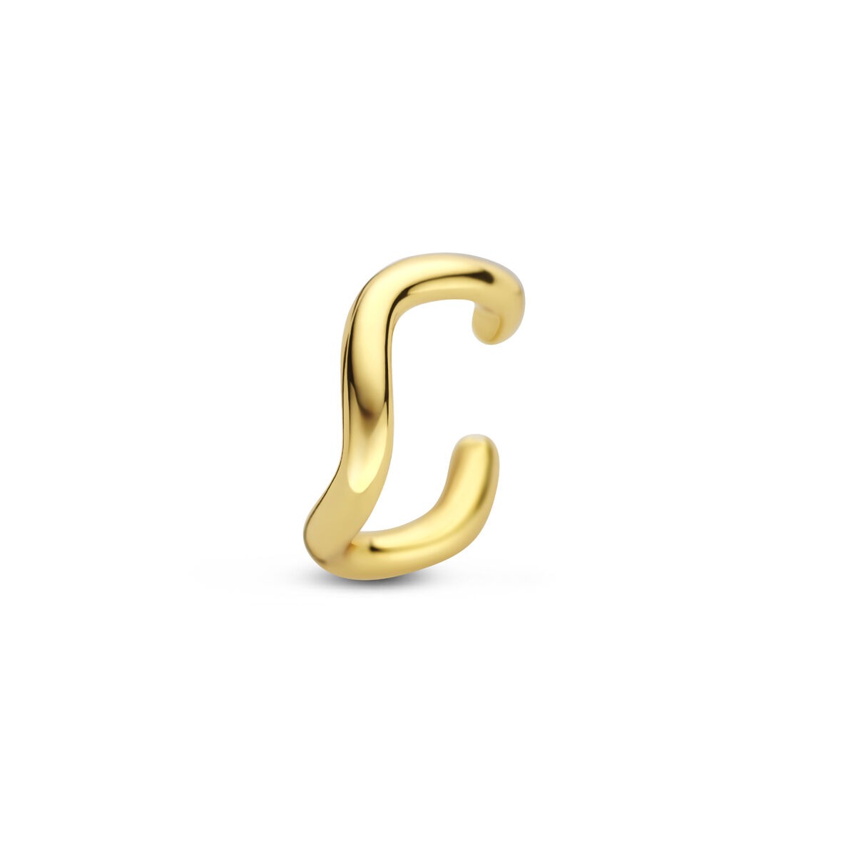 Złoty ear cuff o minimalistycznym kształcie, bez konieczności przekłucia ucha.